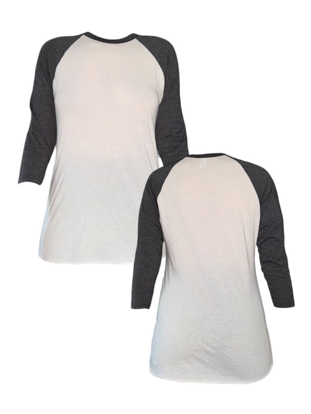 American Apparel White Baseball Raglan Tee with Charcoal Sleeves